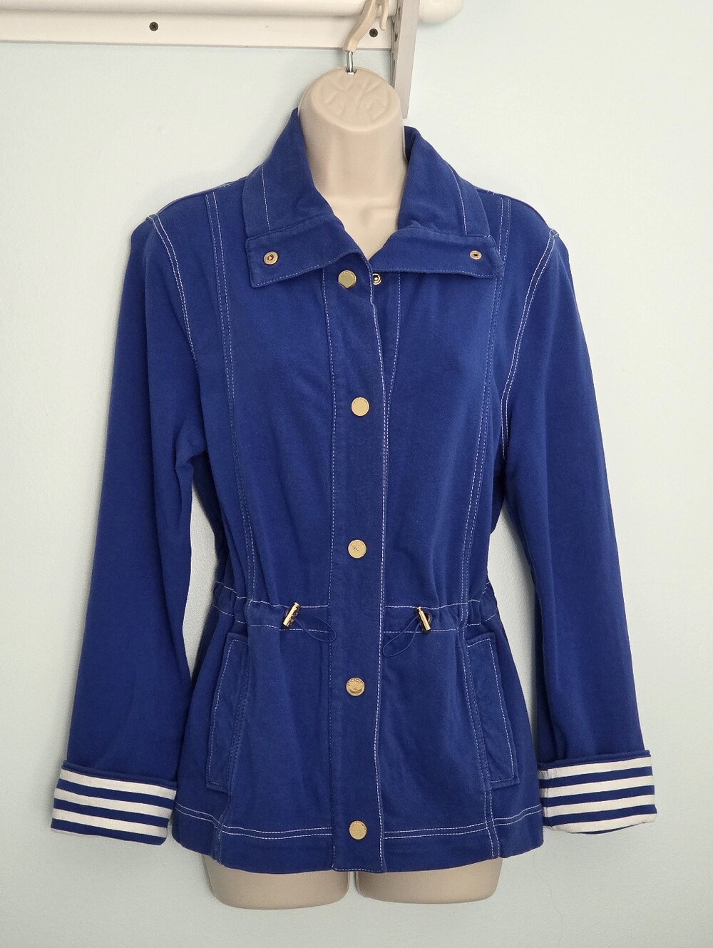 Jones New York Signature Blue & White Knit Nautical Jacket - Sz M